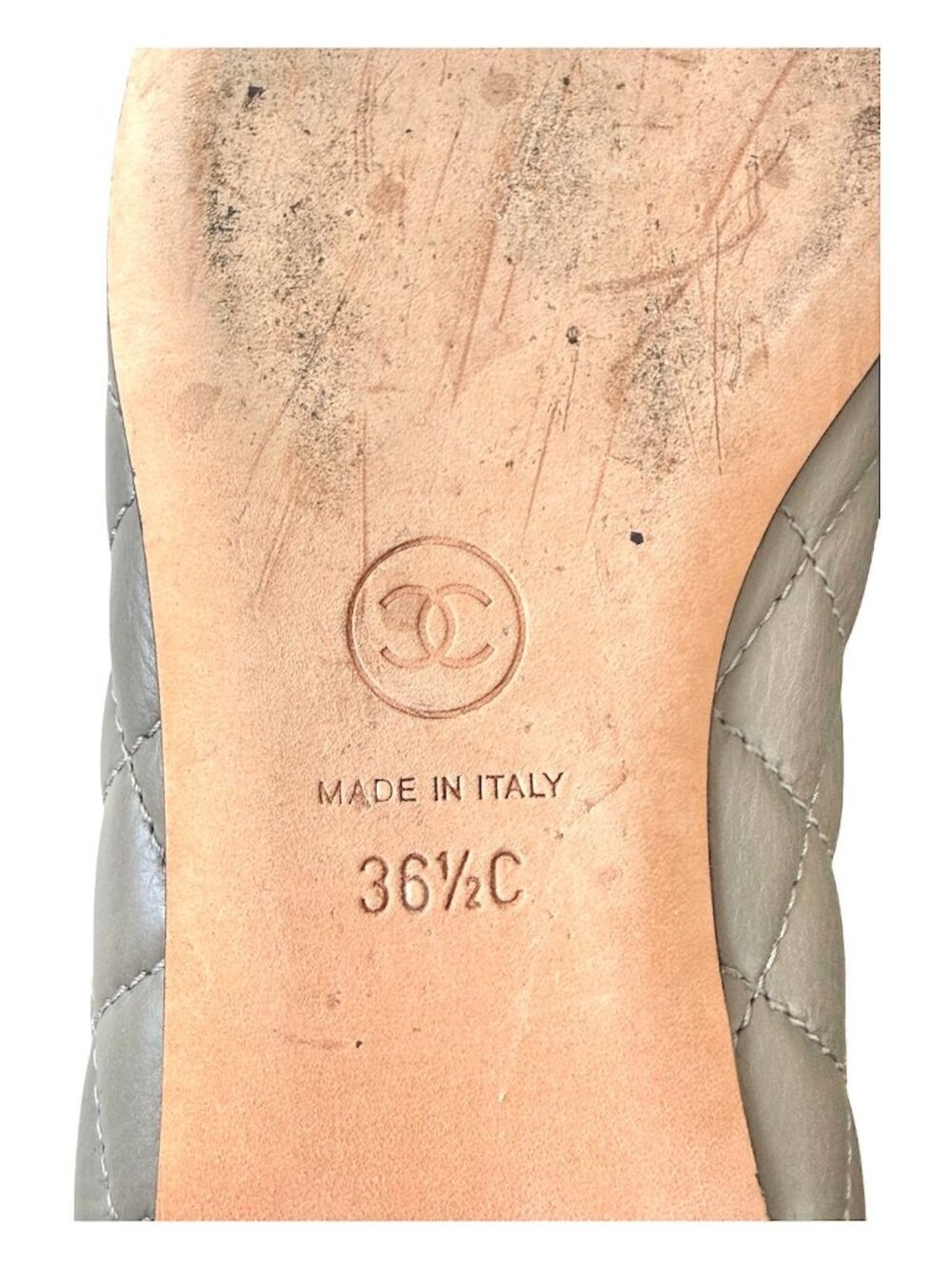 Chanel CC Quilted Cap Toe Ballet Flats Gray Black Leather EU 36.5 US 5.5-6 - Picture 13 of 13